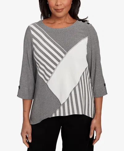 Alfred Dunner Petite Santa Barbara Diagonal Spliced Stripe Top