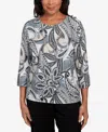 Alfred Dunner Petite Santa Barbara Reversible Paisley Crew Neck Top With Necklace In Multi