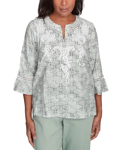 Alfred Dunner Petite Santa Fe Embroidered Flare-sleeve Top