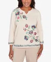Alfred Dunner Petite Saratoga Springs Embroidered Floral Three-quarter Sleeve Sweater In Metallic