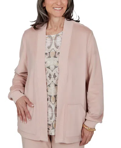 Alfred Dunner Petite Shawl-collar Pocket Long-sleeve Cardigan Sweater In Animal Print