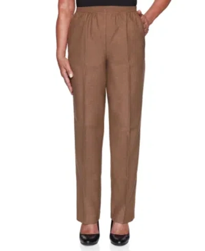 ALFRED DUNNER PETITE SHORT CLASSIC TEXTURED SOLID PULL-ON PANTS