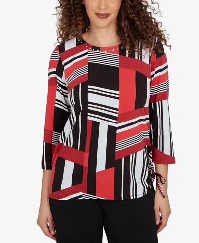Alfred Dunner Petite Slashed Glass Knit Top In Multi