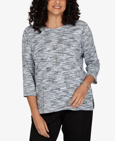 Alfred Dunner Petite Space Dye Top With Necklace In Gray