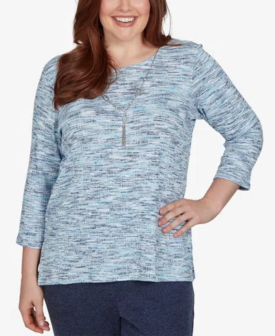 Alfred Dunner Petite Space Dye Top With Necklace In Blue