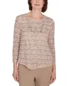 Alfred Dunner Plus Size Charm School Space Dye Textured Top With Necklace In Toast