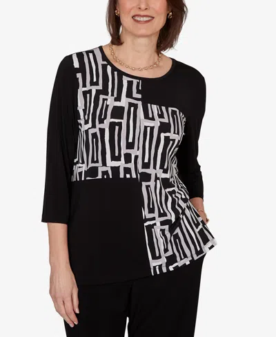 Alfred Dunner Petite Spliced Geometric Print Top In Animal Print