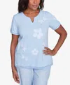 Alfred Dunner Plus Size St. Thomas Dragonfly Flower Applique Crew Neck Top In Blue