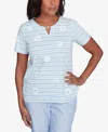 Alfred Dunner Plus Size St. Thomas Embroidered Daisy Striped Top In Multi