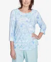 Alfred Dunner Plus Size St. Thomas Island Mint Paisley Ruched Side Top In Blue