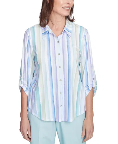 Alfred Dunner Petite St. Thomas Island Stripe Roll-tab Shirt