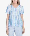 Alfred Dunner Petite St. Thomas Textured Brushstroke Short Sleeve Top In Sky Blue Multi
