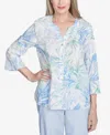 Alfred Dunner Petite St. Thomas Tropical Embroidered Button Front Top In Sky Blue Multi