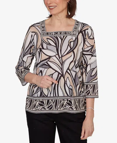 Alfred Dunner Petite Stained Glass Border Trim Top In Animal Print