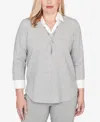 Alfred Dunner Petite Stockbridge Diamond Jacquard Two In One Top With Necklace In Gray