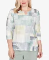 Alfred Dunner Petite Stockbridge Soft Colorblock Rib Texture Knit Top In Multi