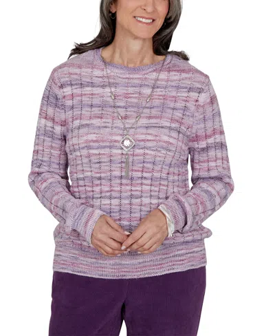 Alfred Dunner Petite Stripe Fitted Ribbed Sweater In Multi