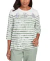 Alfred Dunner Petite Striped Embroidered Top In Multi