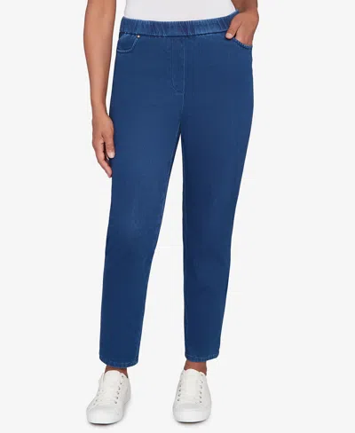 Alfred Dunner Petite Sunset Canyon Denim Knit Short Length Split Hem Jeans In Blue