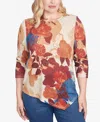 Alfred Dunner Sunset Canyon Dramatic Abstract Floral Asymmetrical Top In Multi