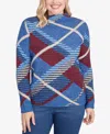 Alfred Dunner Petite Sunset Canyon Exploded Plaid Mock Neck Sweater In Multi