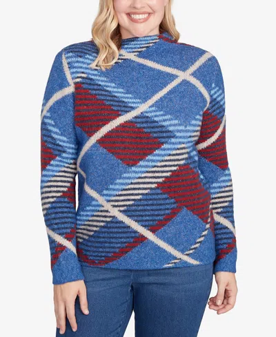 Alfred Dunner Petite Sunset Canyon Exploded Plaid Mock Neck Sweater In Multi
