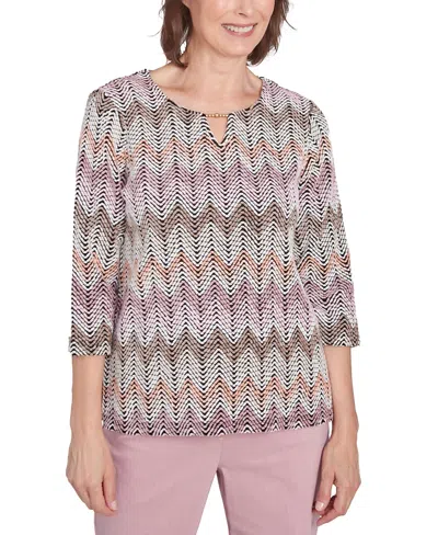 Alfred Dunner Petite Telluride Chenille Zig Zag Top In Rustcopper