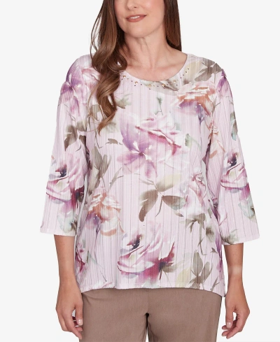 Alfred Dunner Petite Telluride Romantic Florals Textured Top In Rose