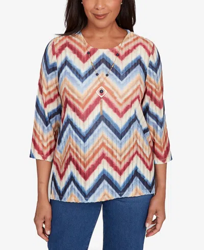 Alfred Dunner Petite Textured Knit Chevron Top In Multi