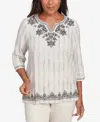 Alfred Dunner Plus Size Natural Instinct Textured Medallion Embroidered Top In Gray