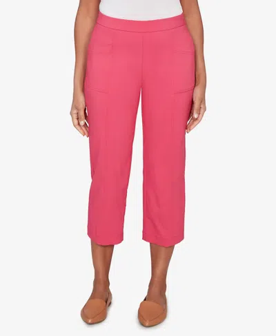 Alfred Dunner Petite The Royal Treatment Relaxed Flat Front Patch Pocket Capri Pants In Pink