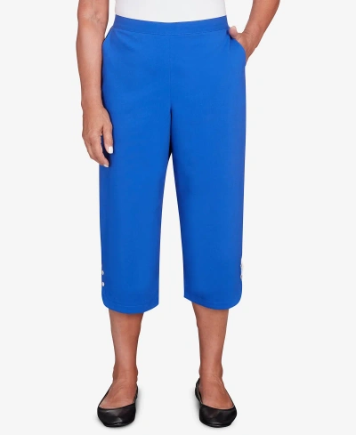 Alfred Dunner Plus Size Tradewinds Button Hem Capri Pants In Cobalt Blue