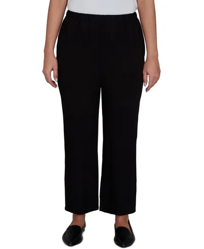 Alfred Dunner Petite Travel Advisory Pull-on Elastic-waist Crinkle-texture Ankle Pants In Black