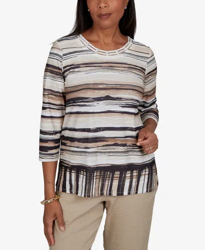 Alfred Dunner Petite Travel Advisory Scratched Stripes Knit Top In Multi