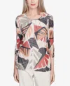 Alfred Dunner Petite Natural Instinct Tropical Mesh Top With Necklace In Multi