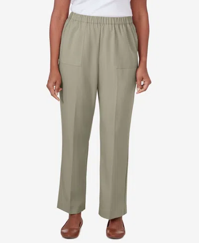 Alfred Dunner Petite Tuscan Sunset Pull On Twill Pant In Aloe