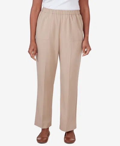 Alfred Dunner Petite Tuscan Sunset Pull On Twill Pant In Khaki