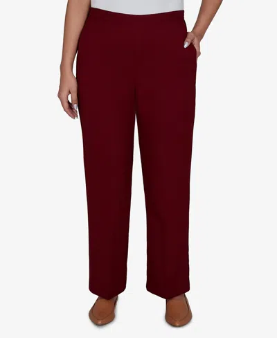 Alfred Dunner Petite Union Square Textured Pull-on Straight Pants In Burgundy