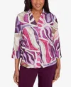 Alfred Dunner Petite Urban Legend Abstract Floral Button Front Top In Multi