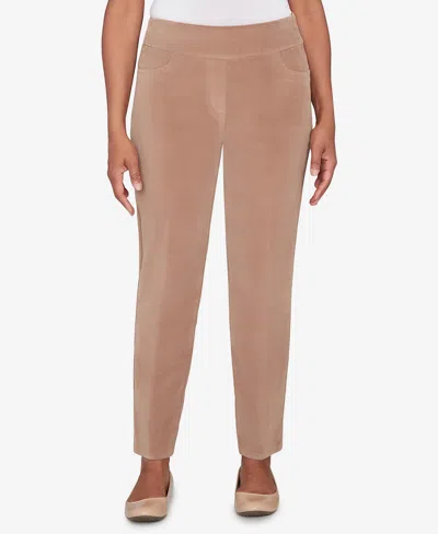 Alfred Dunner Petite Vienna Allure Fit Flat Front Corduroy Average Length Pants In Brown