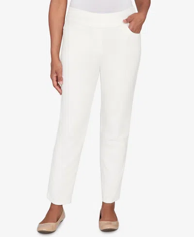 Alfred Dunner Petite Vienna Allure Fit Flat Front Corduroy Average Length Pants In White