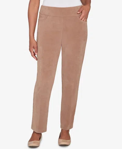 Alfred Dunner Petite Vienna Allure Fit Pull-on Knit Corduroy Average Length Pants In Brown
