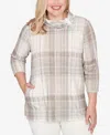 Alfred Dunner Petite Vienna Draped Cowl Neckline Plaid Knit Top In Multi