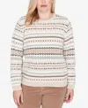 Alfred Dunner Petite Vienna Geometric Biadere Striped Sweater In Brown