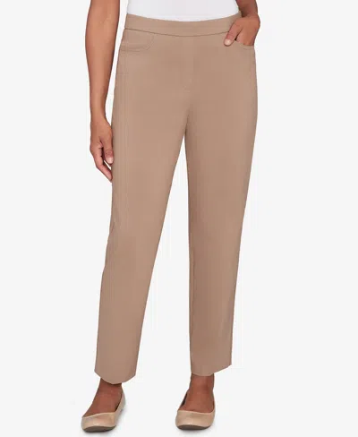 Alfred Dunner Petite Vienna Smooth Front Easy Fit Average Length Pants In Brown