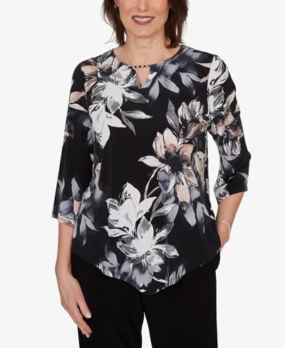 Alfred Dunner Petite Watercolor Floral Printed Top In Multi