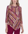 Alfred Dunner Plus Size Wine Country Spliced Stripe With A Detachable Necklace In Mured