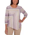 Alfred Dunner Charm School Women's Sparkling Zig Zag Stripe Top In Multi