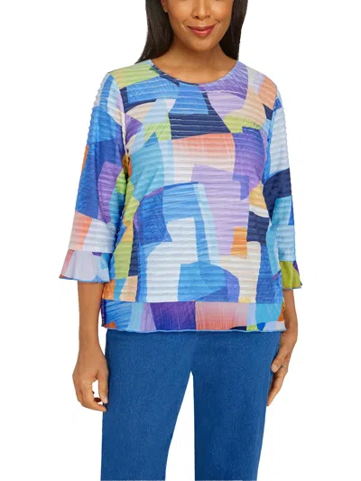 Alfred Dunner Petites Womens Colorblock Mesh Trim Blouse In Multi