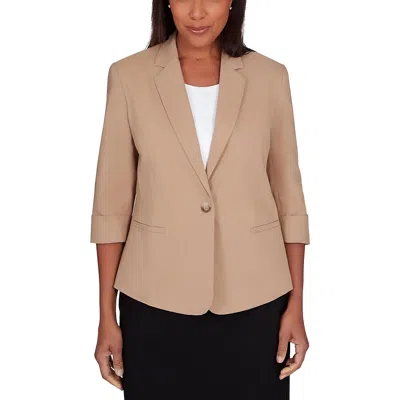 Alfred Dunner Petites Womens Cuffed Rayon One-button Blazer In Tan